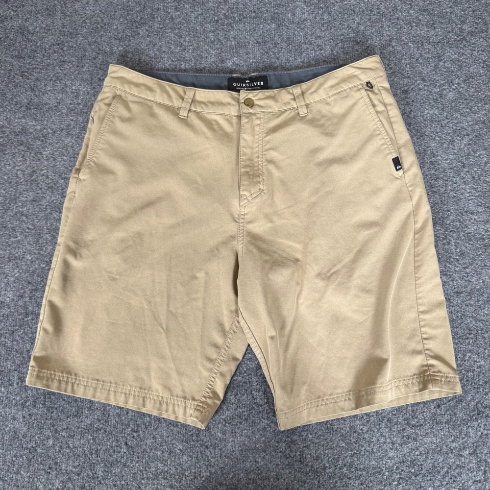 Quiksilver Amphibian Shorts Mens 34 Tan Khaki Hybrid Board Shorts Stretch Surf